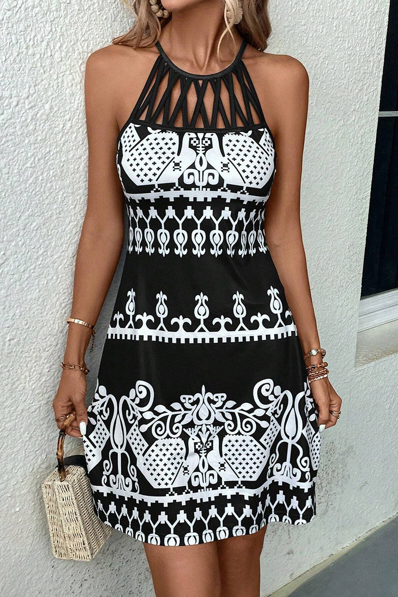 Geometric Strappy Casual Dress