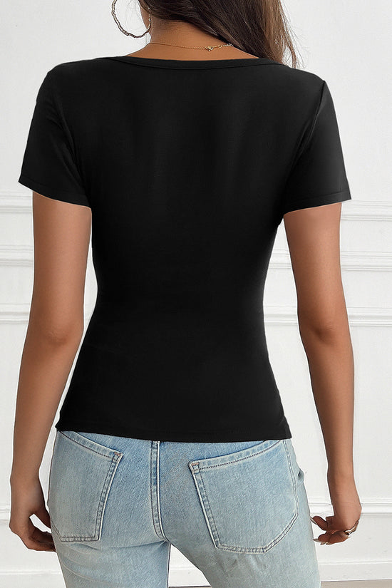 V-Neck Button Short Sleeve Top