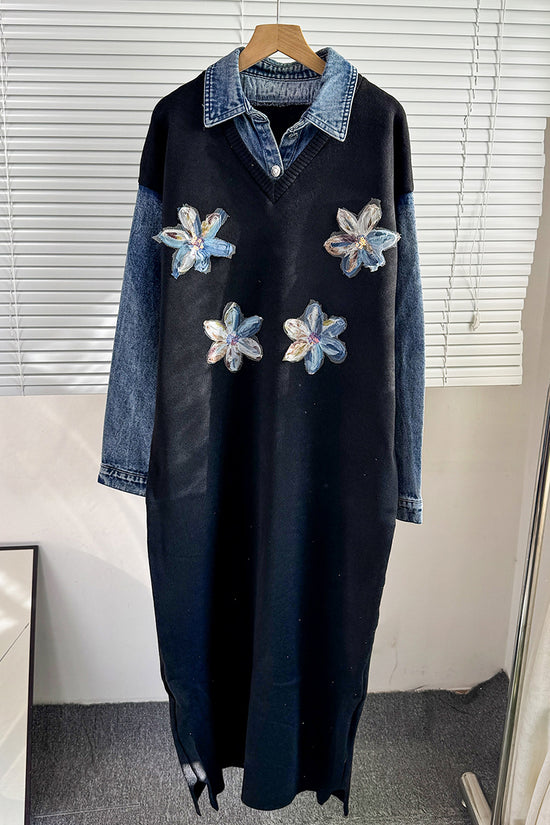 Floral Embellished Patchwork Casual Dress