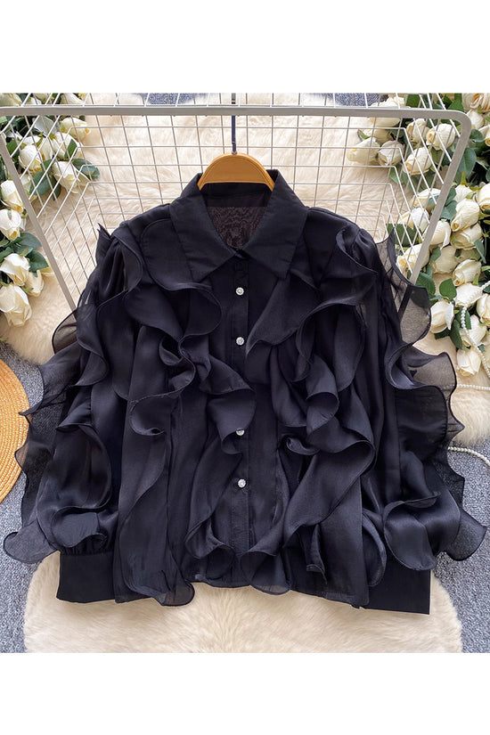 Ruffled Long Sleeve Chiffon Blouse