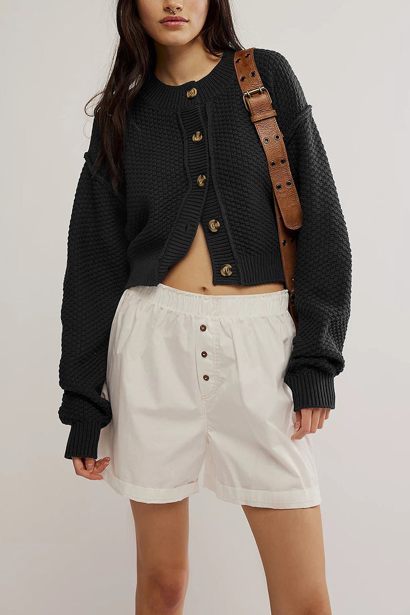 Button-Up Textured Crop Cardigan