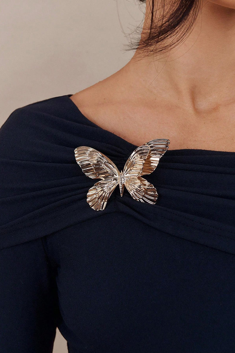 Off-Shoulder Brooch Adorned Top