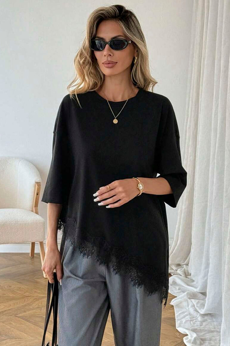 Elegant Lace Trim Loose Fit Top