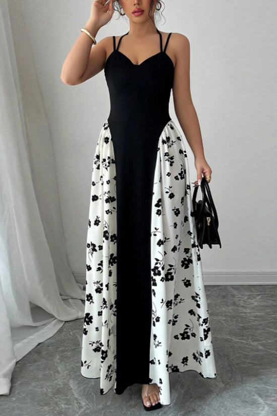 Floral Accent Black Maxi Dress