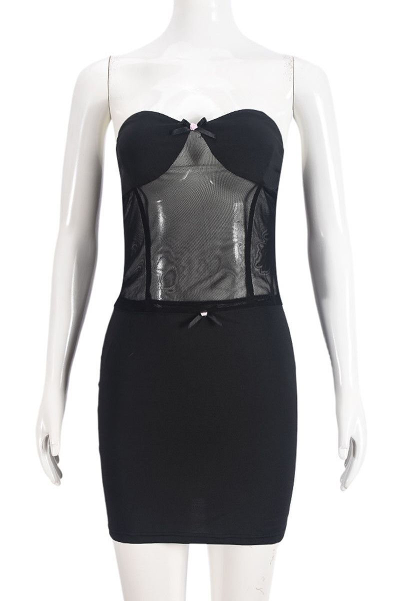 Strapless Mesh Bodycon Skirt Set