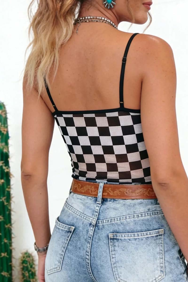 Checkered Print Spaghetti Straps  Tank Top