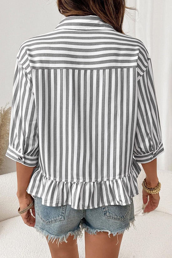 Striped Button-Up Peplum Blouse