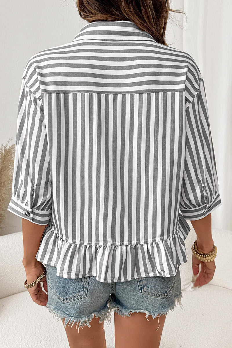 Striped Button-Up Peplum Blouse