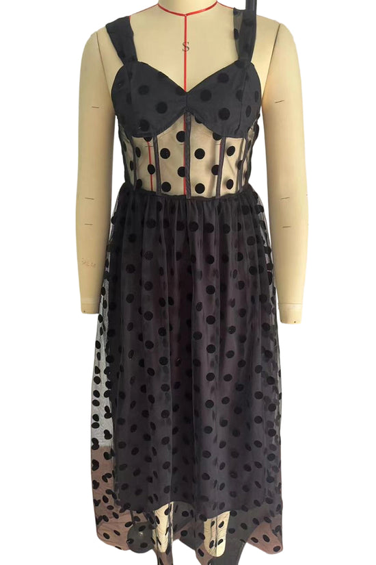 Polka Dot Mesh Midi Dress