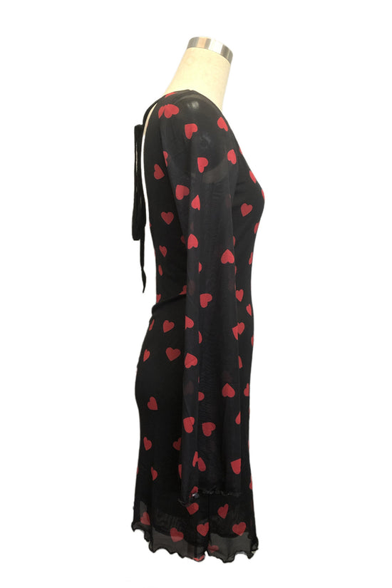 Heart Print Long Sleeve Bodycon Dress
