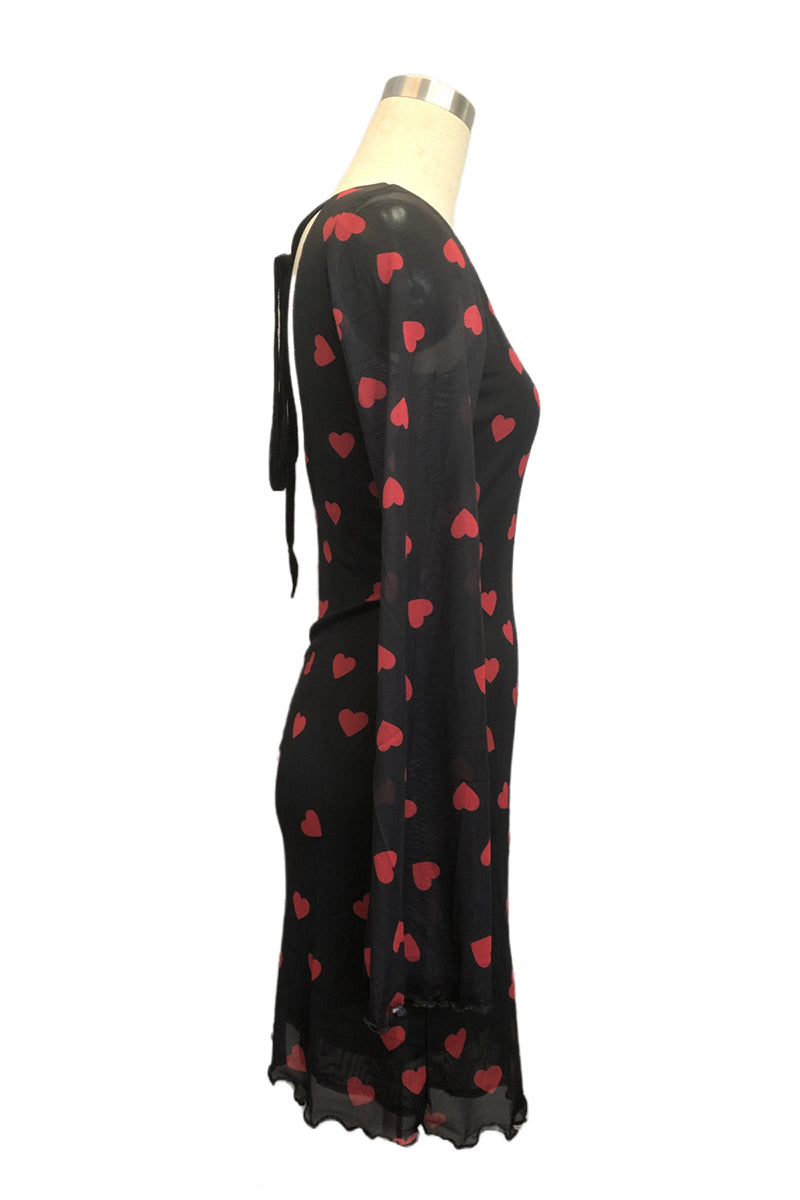 Heart Print Long Sleeve Bodycon Dress