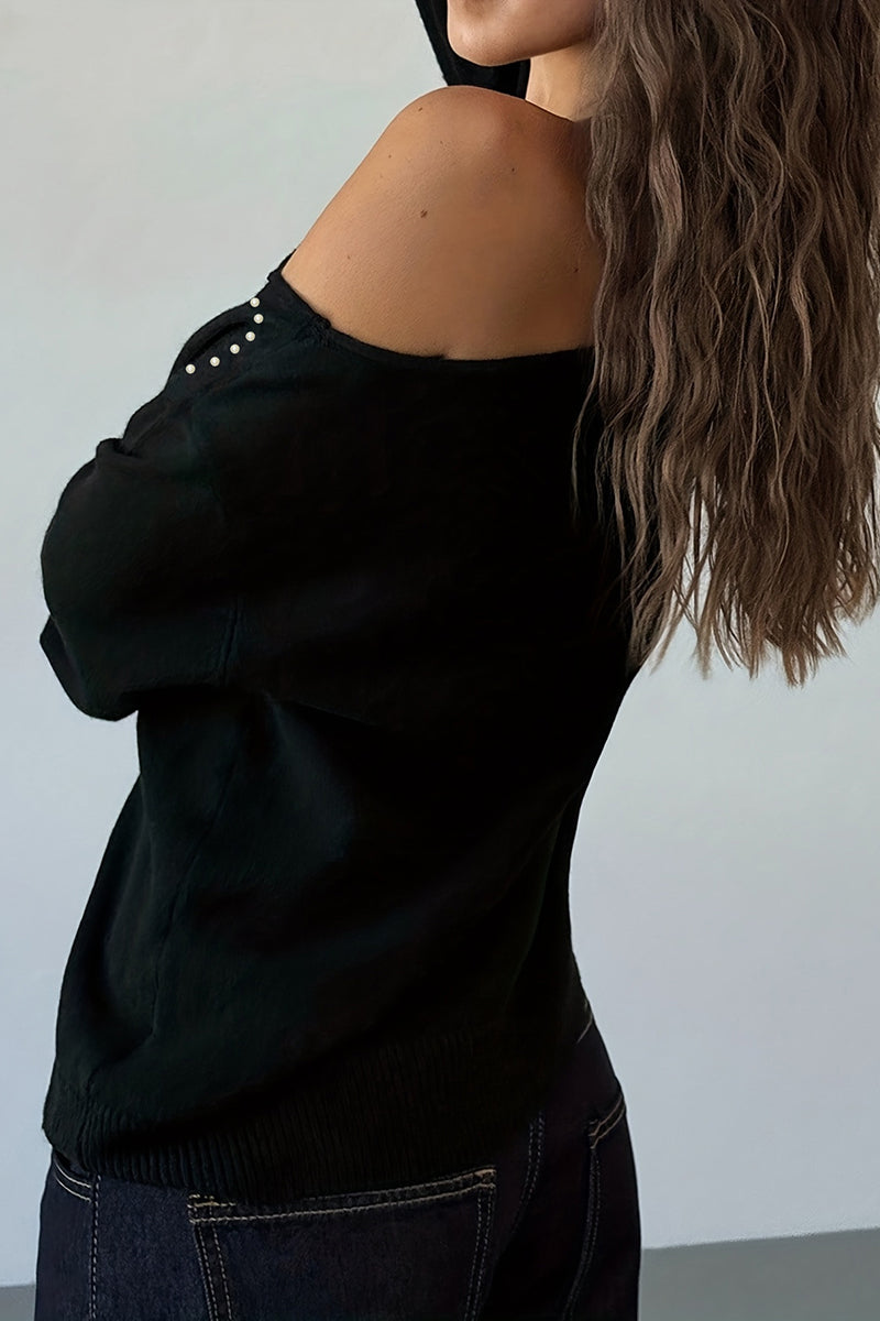 Studded Off-Shoulder Casual Top