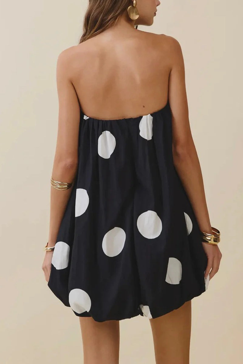 Polka Dot Strapless Casual Dress