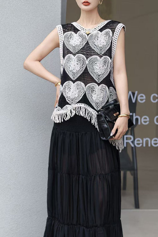 Heart Pattern Fringed Vest