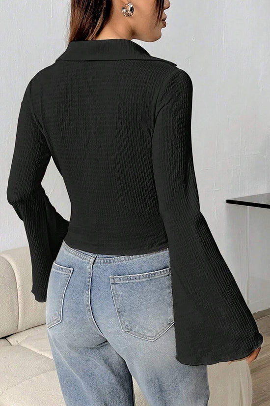 Elegant Flare Sleeve Button-Up Blouse