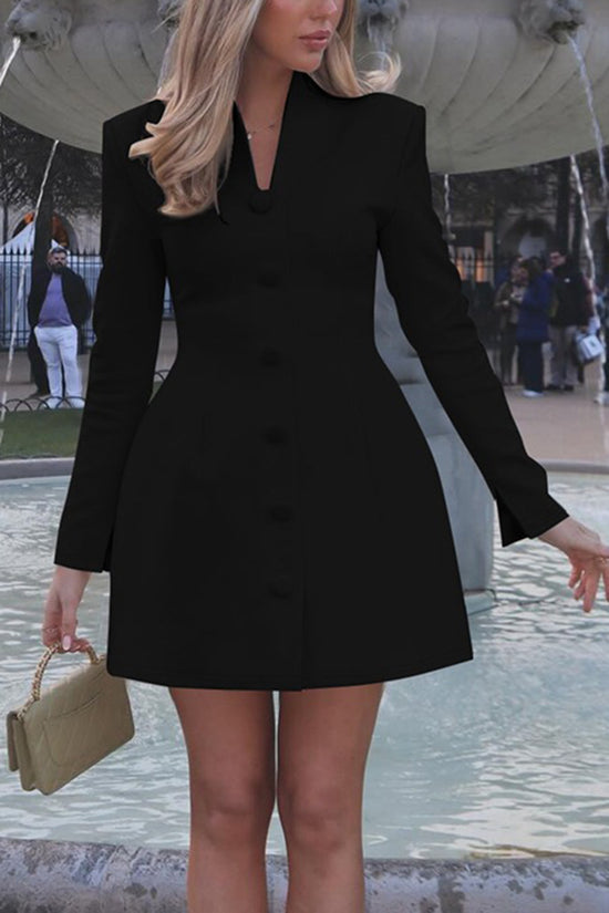 Elegant Long Sleeve Buttoned Mini Dress