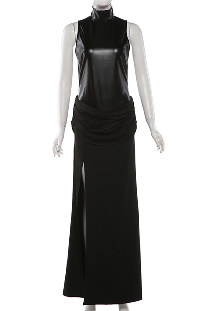 Sleeveless Draped Long Bodycon Casual Dress