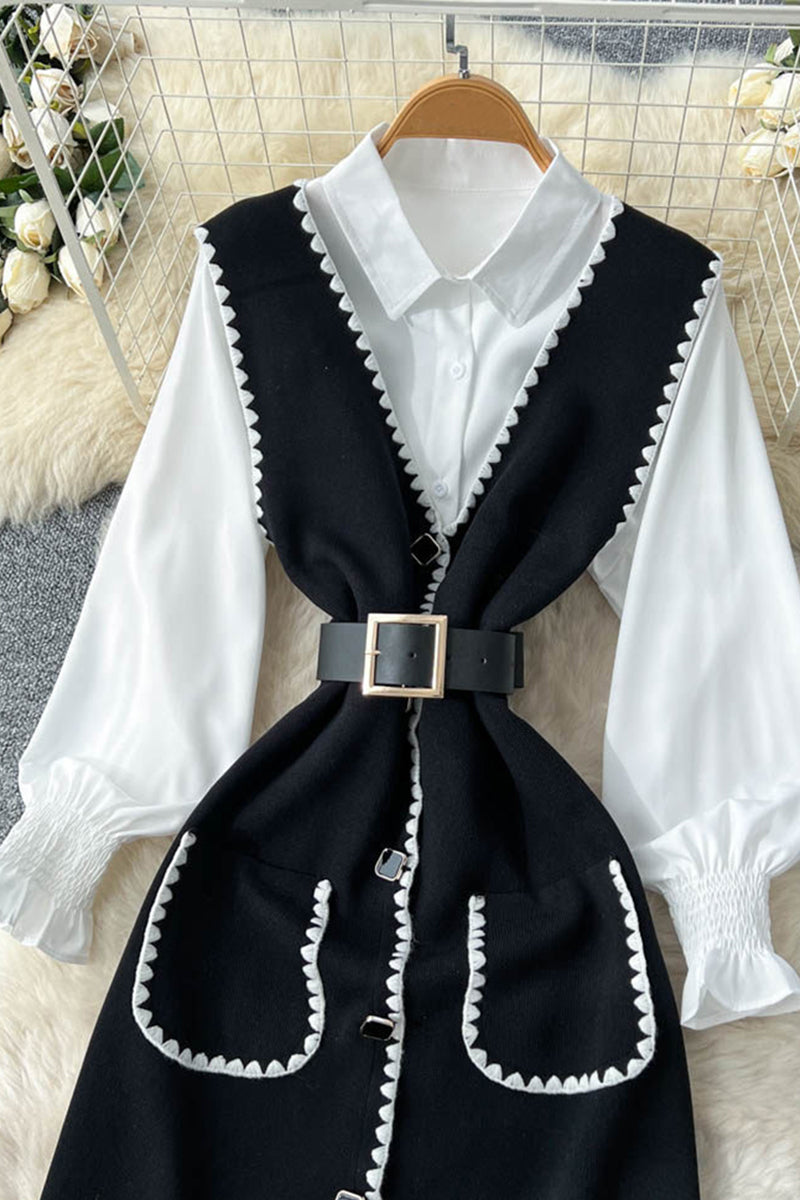 Elegant Contrast Trim Dress Set
