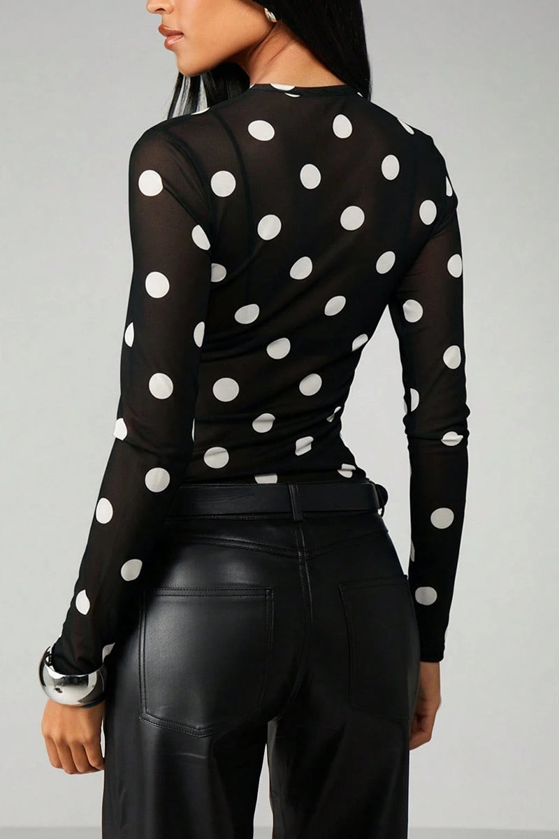 Polka Dot Sheer Long Sleeve Top