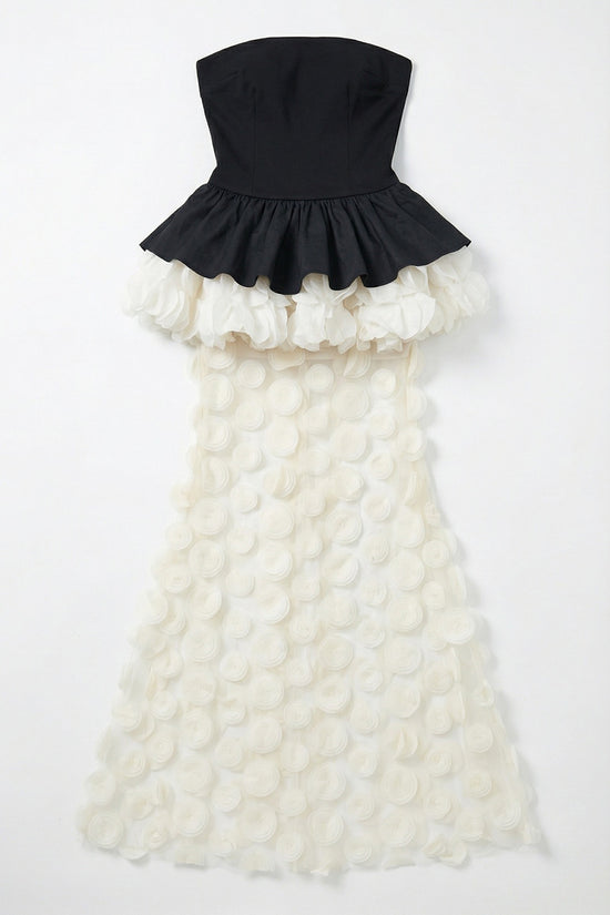 Strapless Peplum Polka Dot Evening Gown