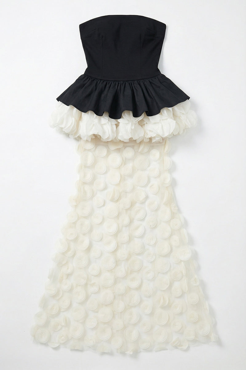 Strapless Peplum Polka Dot Evening Gown