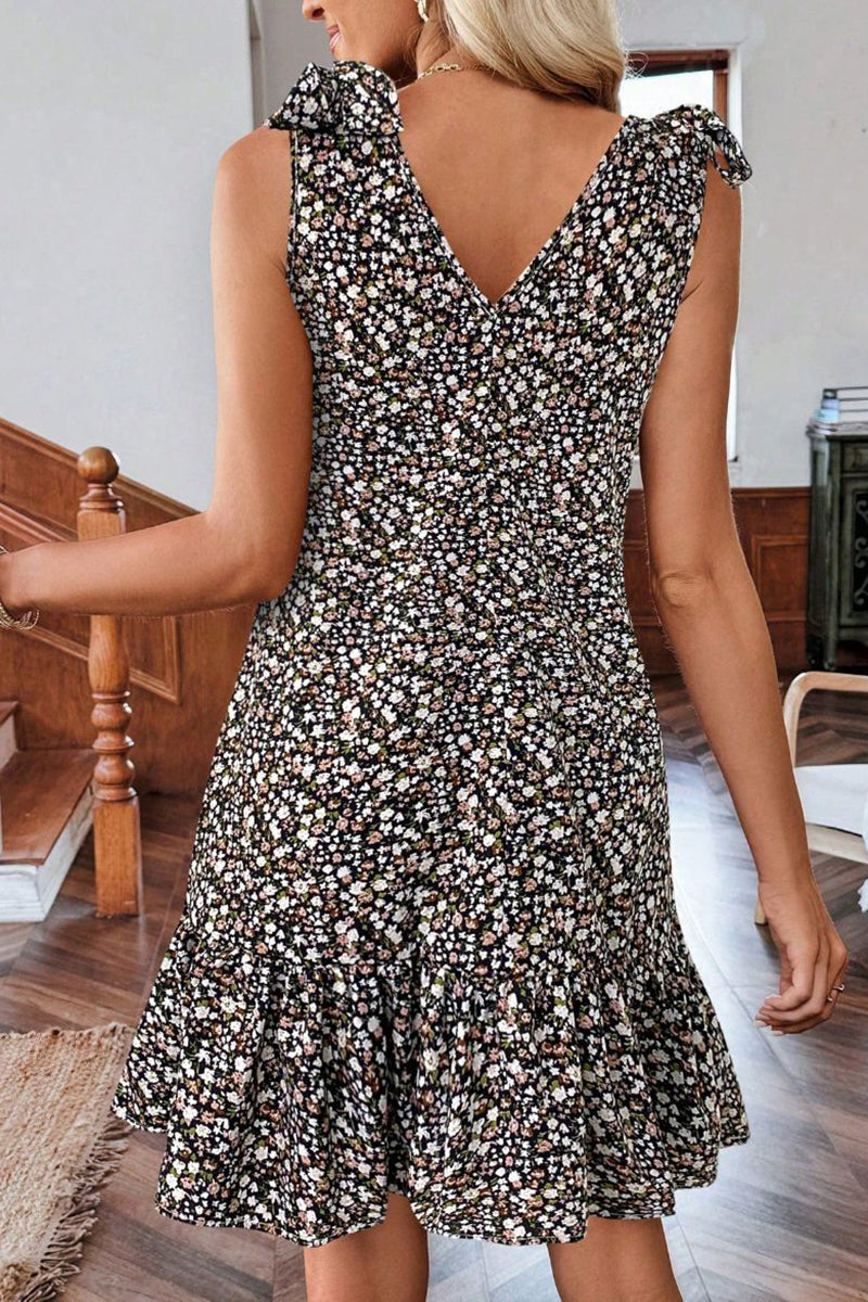 Floral Sleeveless Ruffle Hem Dress