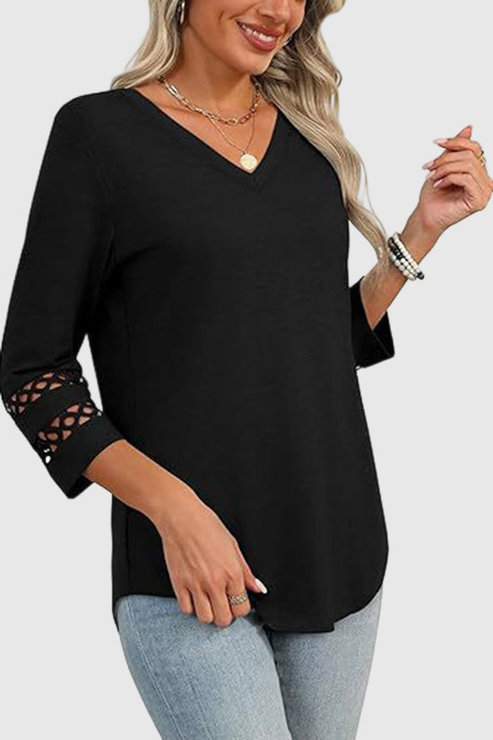 V-Neck Lace Sleeve Casual Top