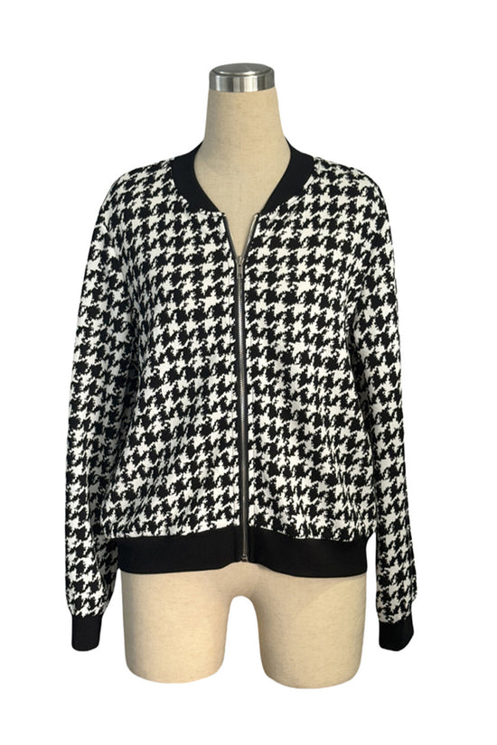 Houndstooth Pattern Zip Jacket