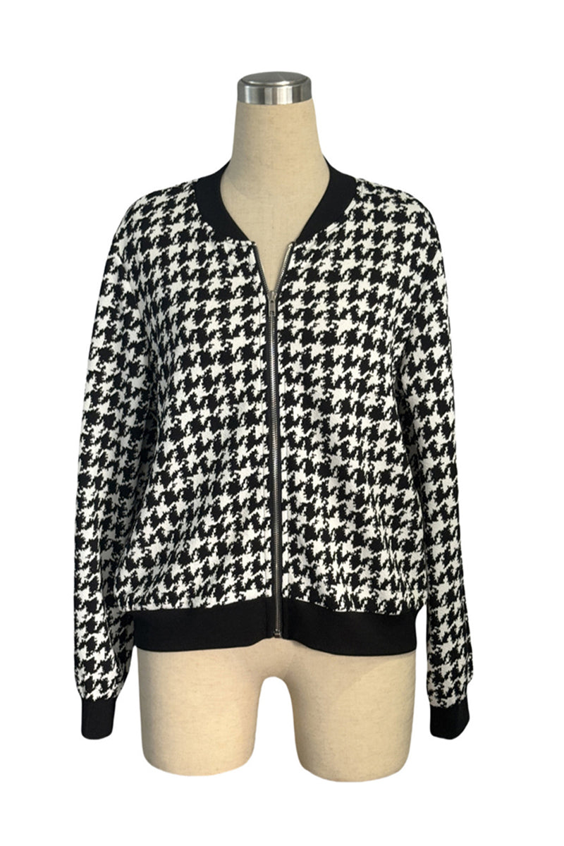 Houndstooth Pattern Zip Jacket