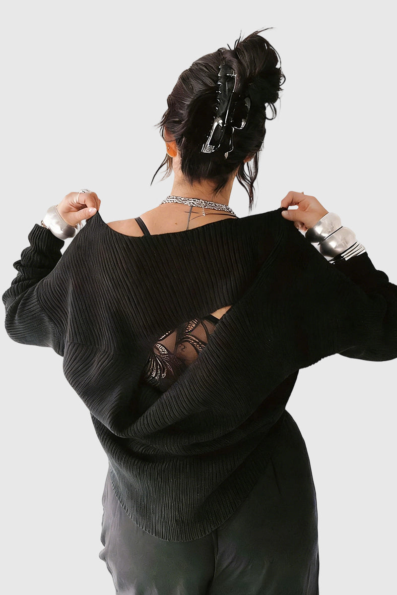 Off-Shoulder Knit Swim Cover-Up