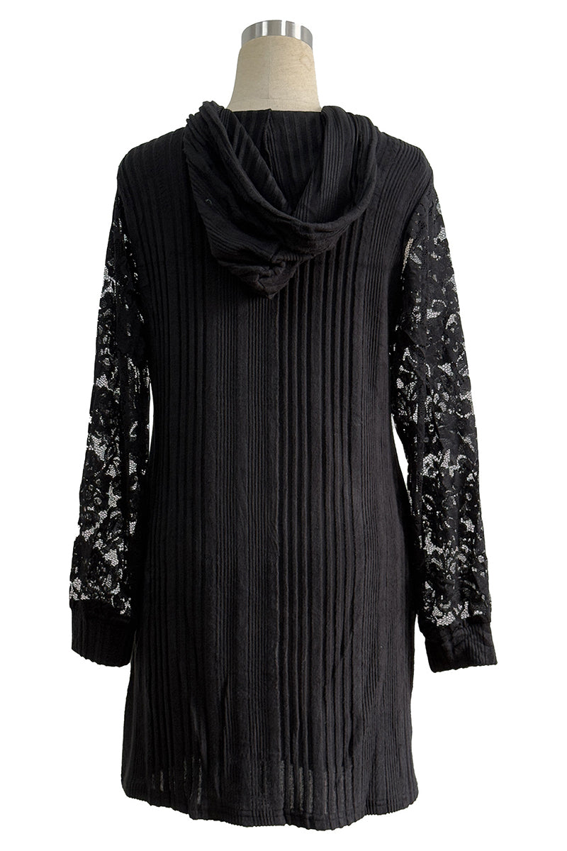 Lace Sleeve Hooded Casual Dress
