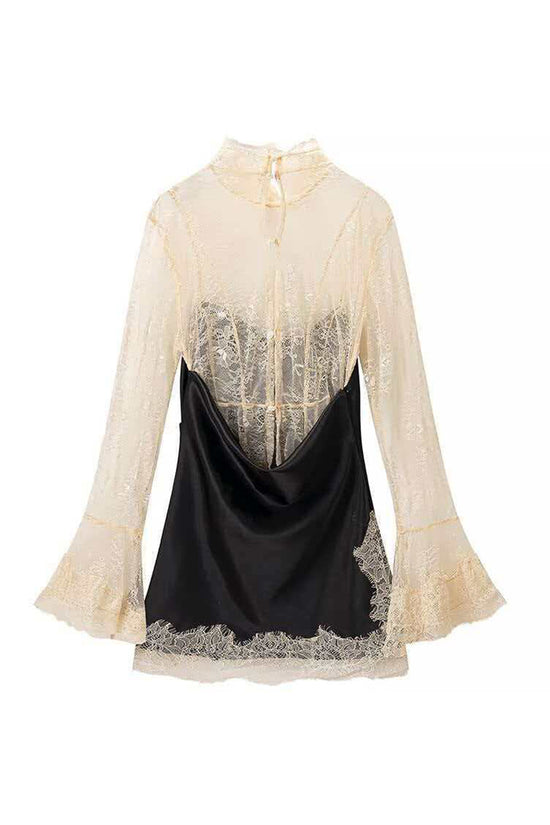 Elegant Lace Long Sleeve Slip Dress