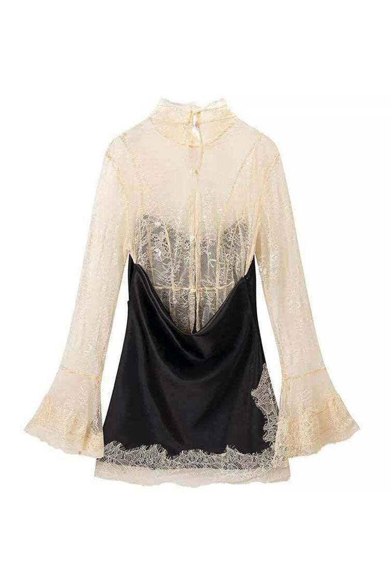 Elegant Lace Long Sleeve Slip Dress
