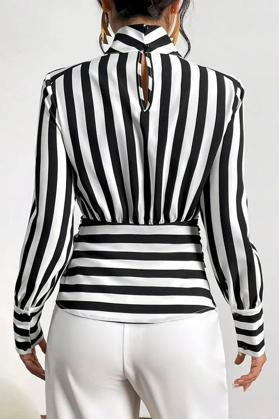 Striped Wrap Long Sleeve Blouse