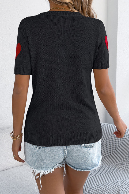 Heart Pattern Short Sleeve Sweater