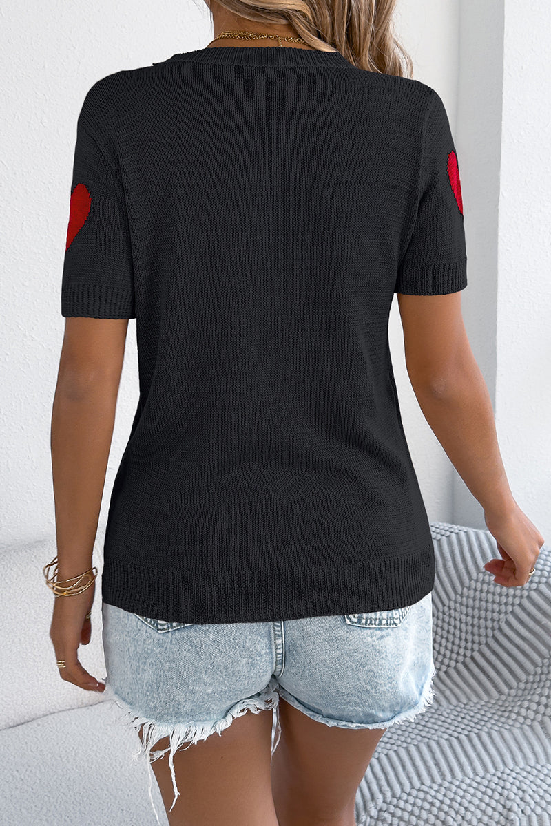 Heart Pattern Short Sleeve Sweater