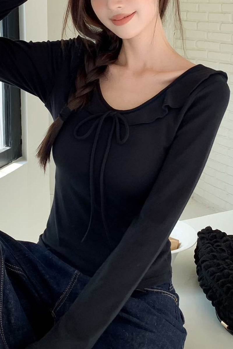 Stylish Long Sleeve Bow-Knot Top