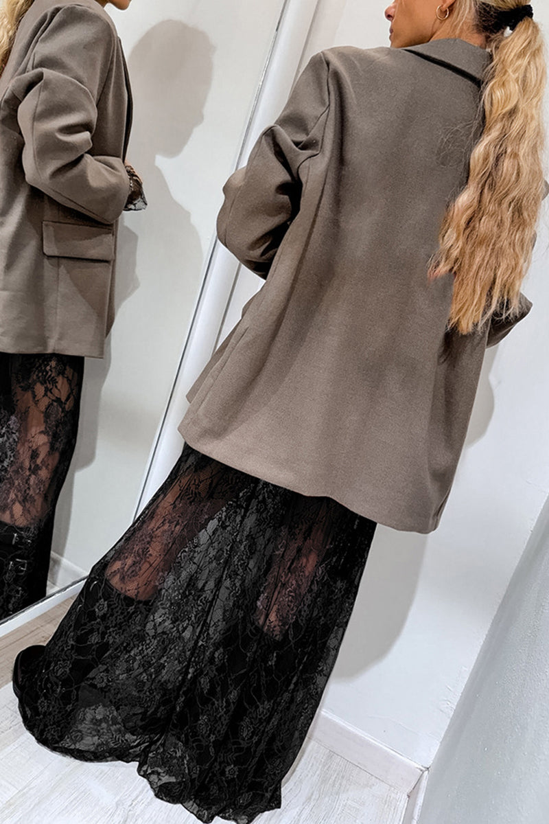 Sheer Lace Overlay Midi Skirt