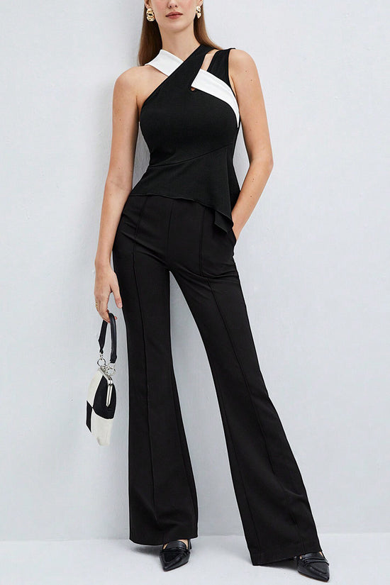 Asymmetric Contrast Sleeveless Top