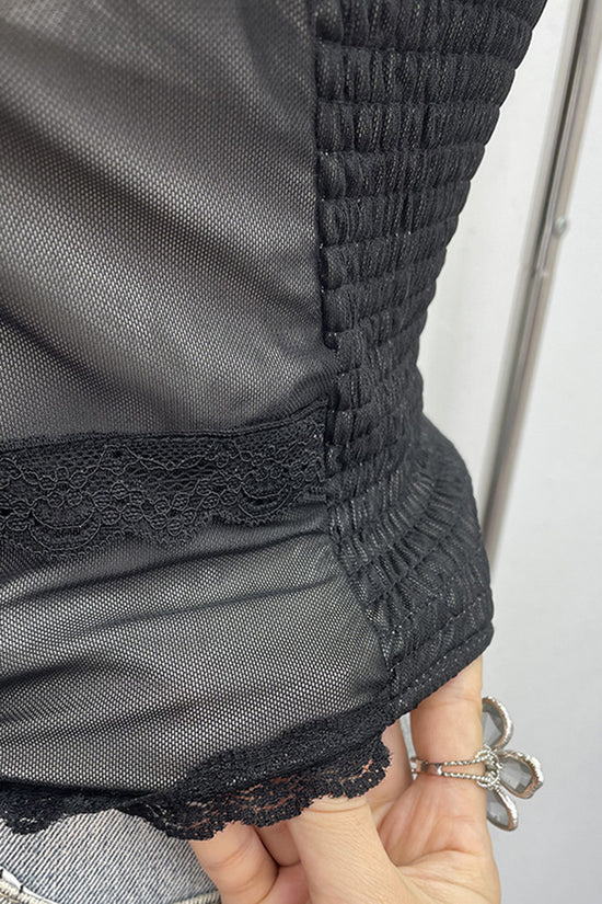 Lace Trim Sheer Sleeveless Tank Top