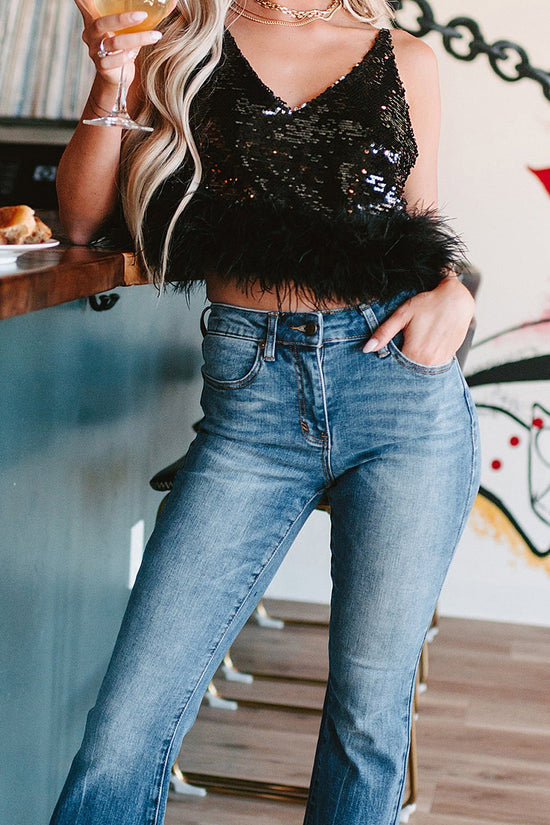 Sparkling Sequin Feather Trim Tank
