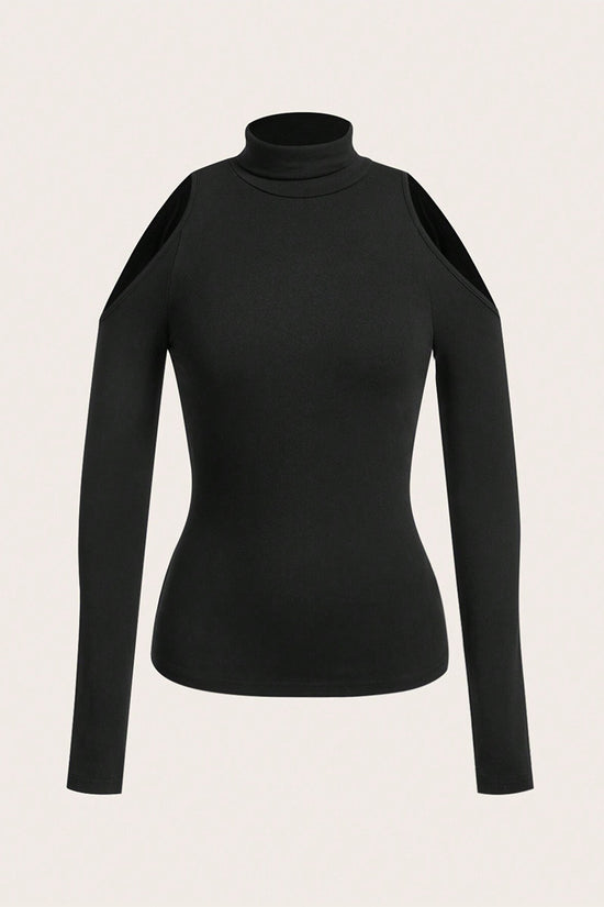 Chic Cut-Out Shoulder Turtleneck Top