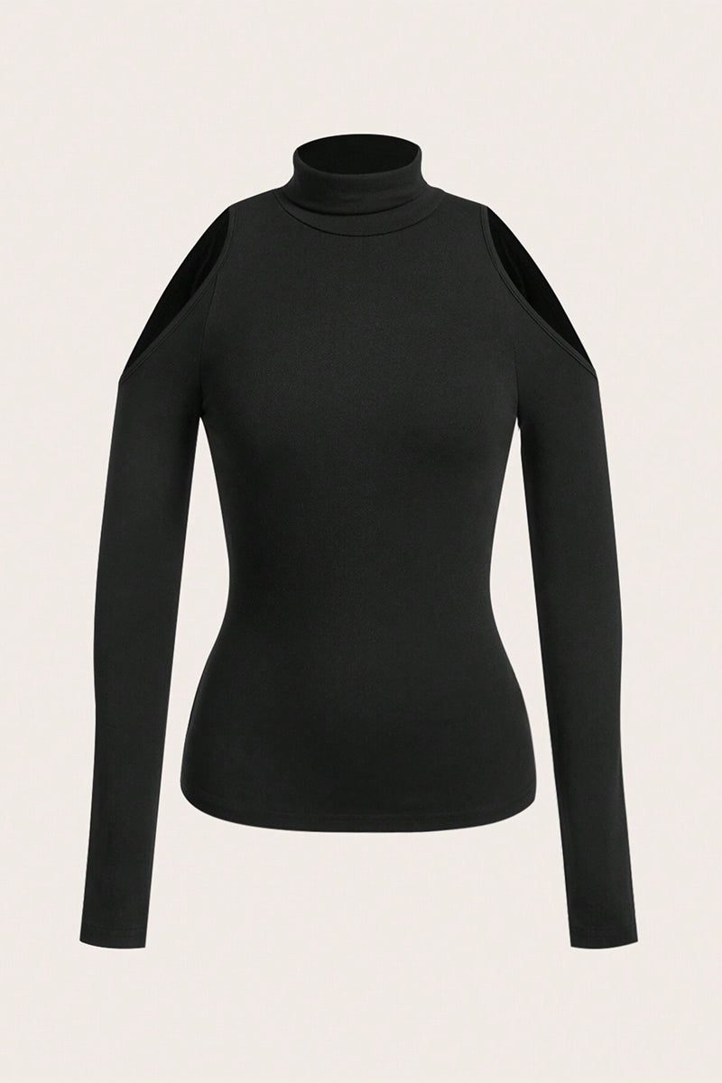 Chic Cut-Out Shoulder Turtleneck Top
