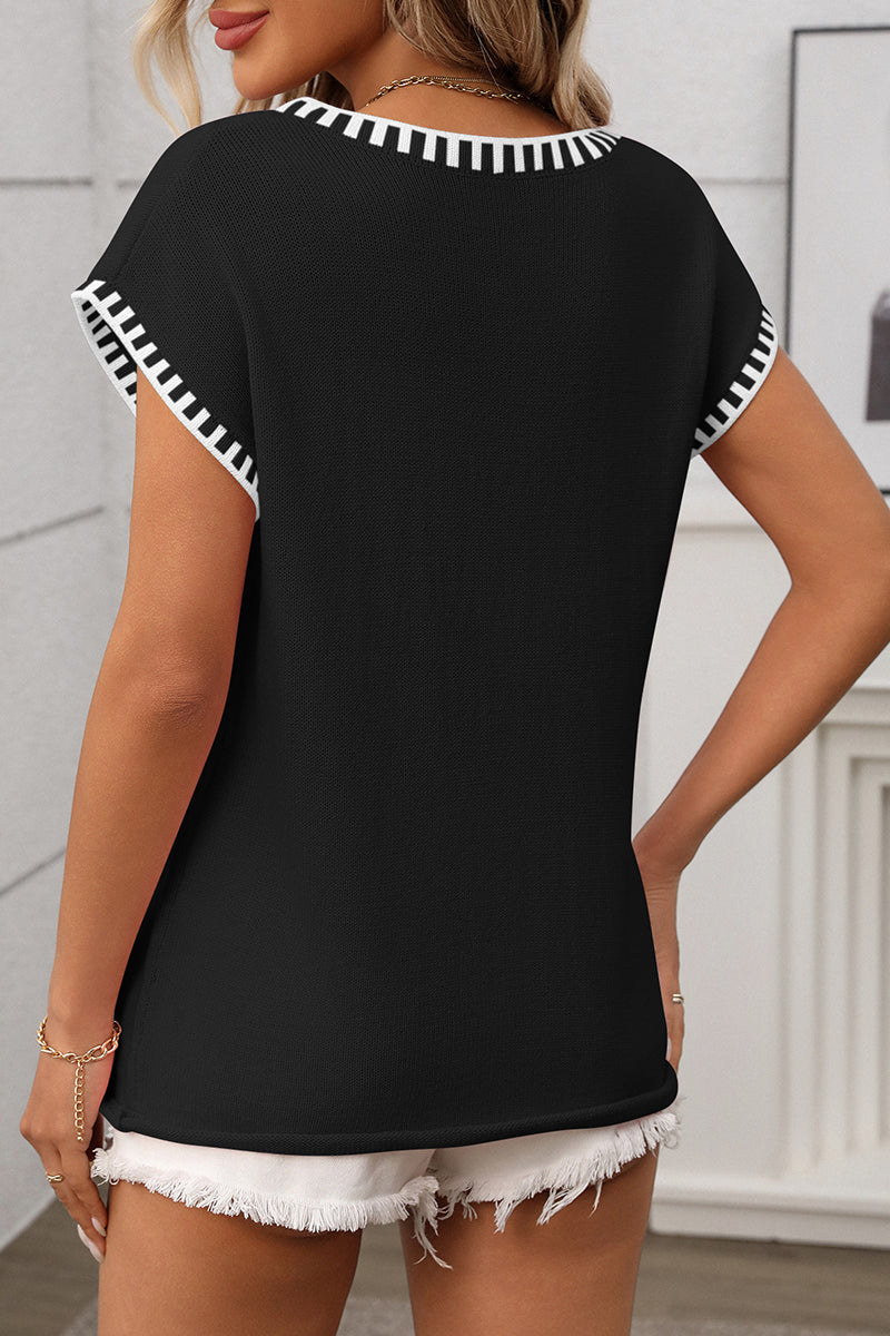 Striped Edge V-Neck Sweater Vest