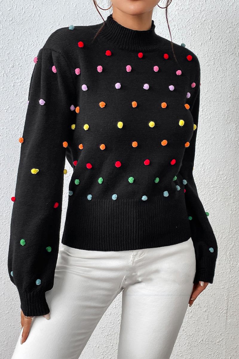 Playful Embellished Balloon Sleeve Sweater