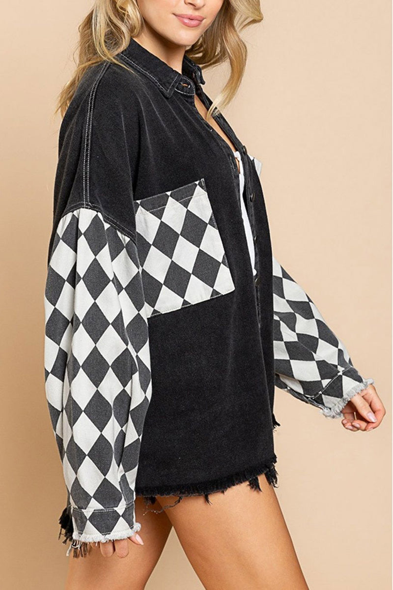 Geometric Pattern Button-Up Jacket