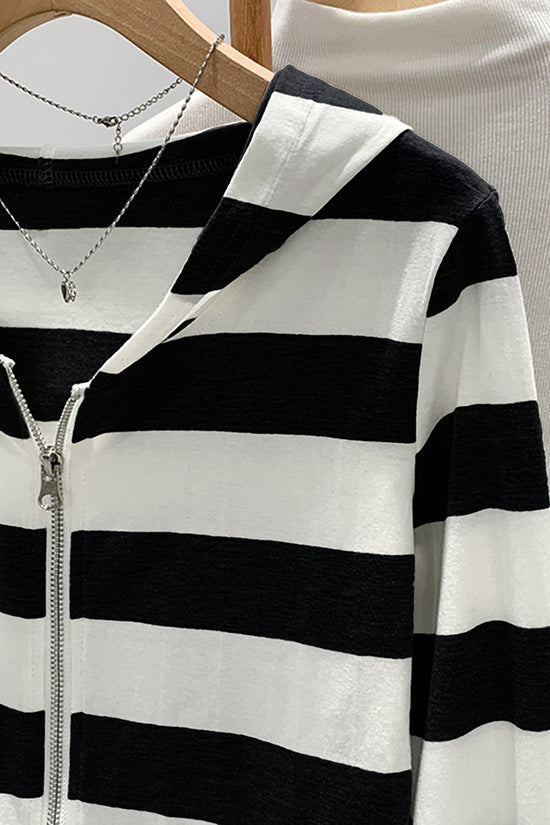 Striped Hooded Zip-Up Jacket