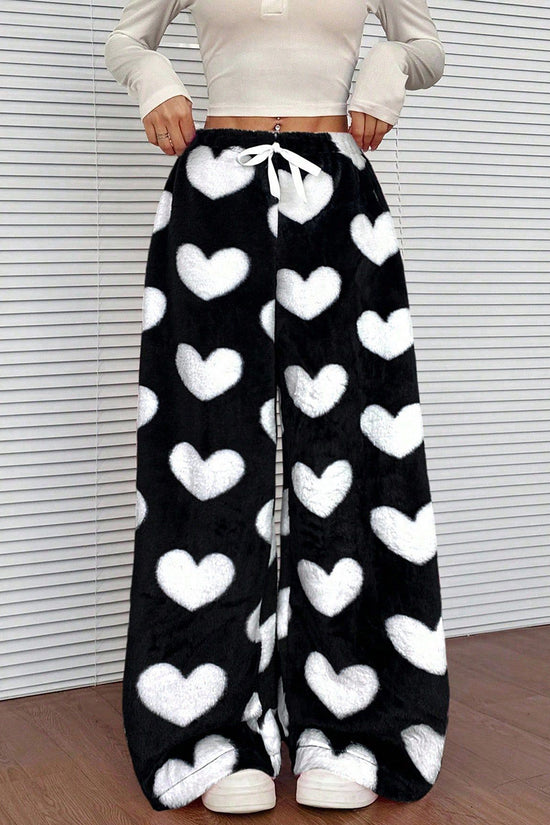 Heart Print Wide-Leg Casual Pants