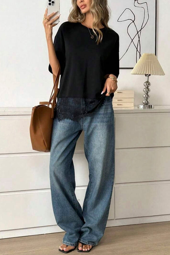 Lace Hem Short Sleeve T-Shirt