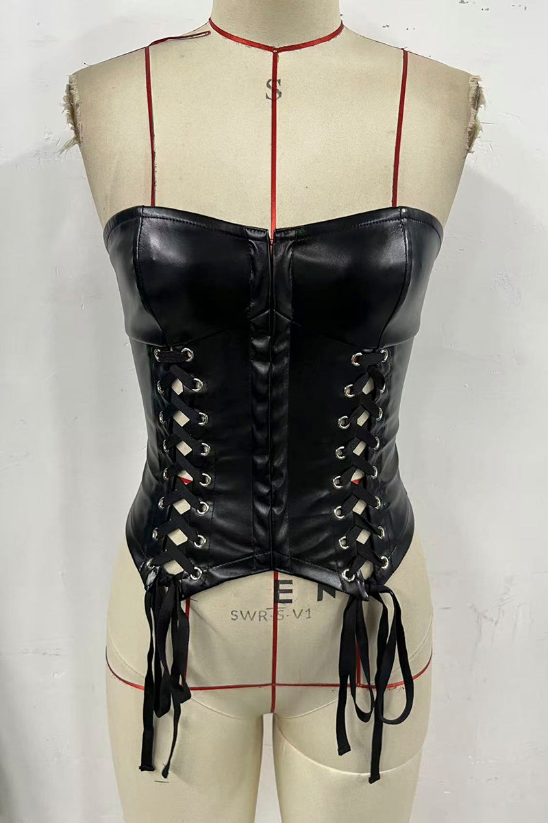 Strapless Lace-Up Corset Tank Top